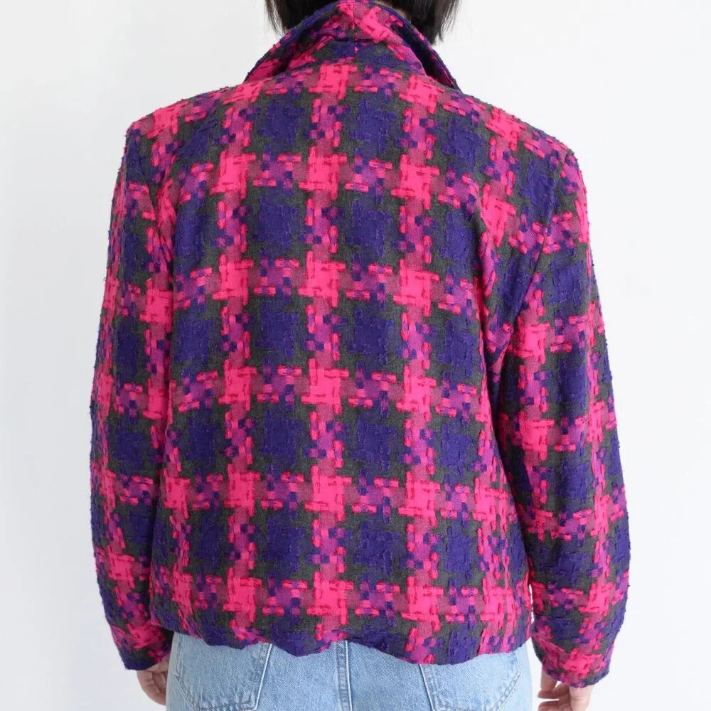 Vintage Collections Purple Pink 25% Wool Cross Plaid Houndstooth Blazer 12 - Picture 3 of 14